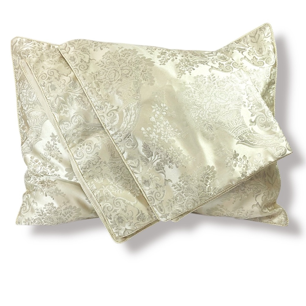Vintage Home-Sewn Luxury Cream Damask Shams 3 Pack -Estate Sale